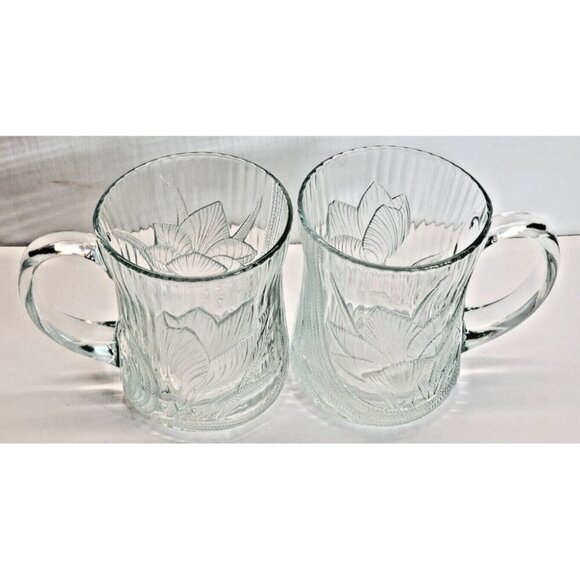 Arcoroc Canterbury Clear Crocus Embossed Vintage Mug Coffee Tea 10 oz set of 2 - Picture 2 of 10